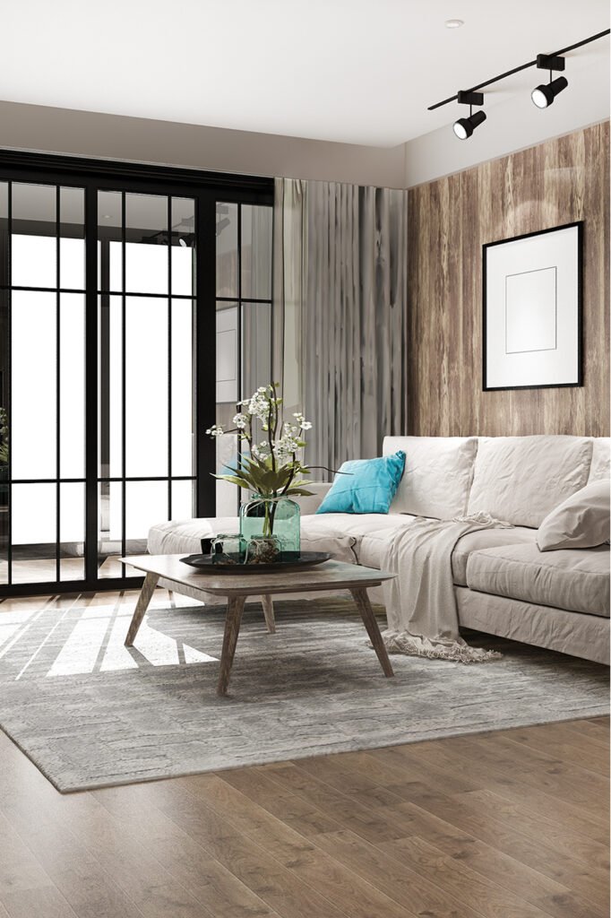 3d rendering loft luxury living room with bookshelf