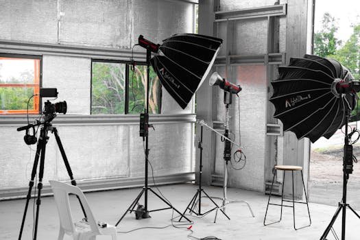 pexels-photo-10910631-10910631 Indoor photography studio with lighting equipment and camera in Sydney.